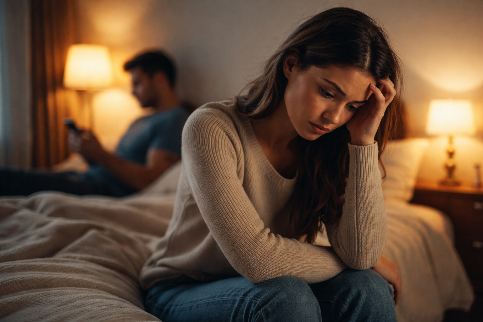 Persona sintiendo dolor cuando alguien cambia de repente en una relación y se vuelve distante emocionalmente