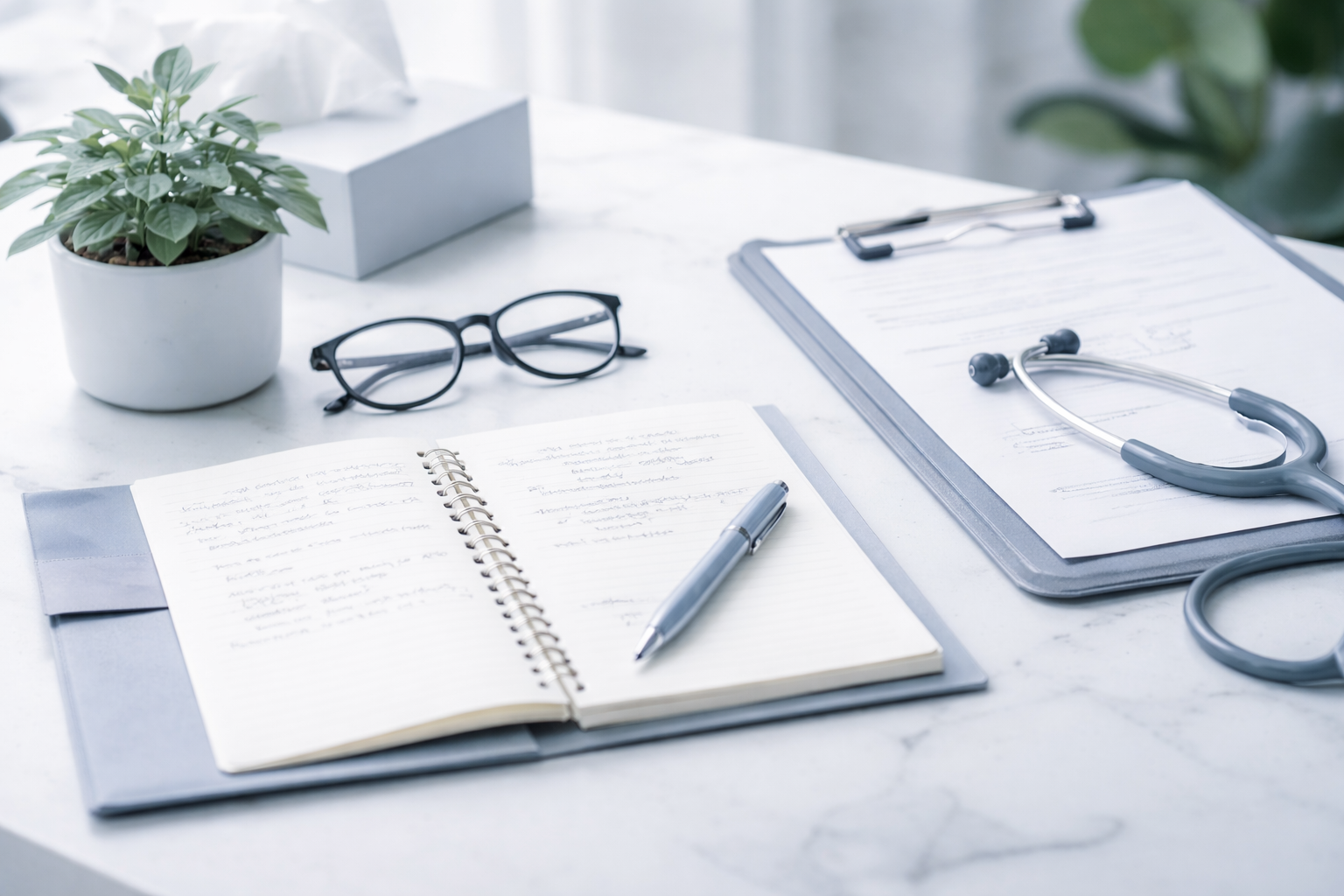 Consulta profesional con libreta y material clínico representando cuánto cuesta una sesión de psicólogo en España en 2026